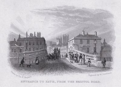 Eingang nach Bath, von der Bristol Road (Stich) von Thomas Hosmer Shepherd