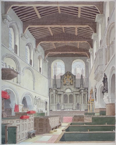 Innenansicht der Kirche St. Bartholomew-the-Great, Smithfield, City of London, 1821 von Thomas Hosmer Shepherd