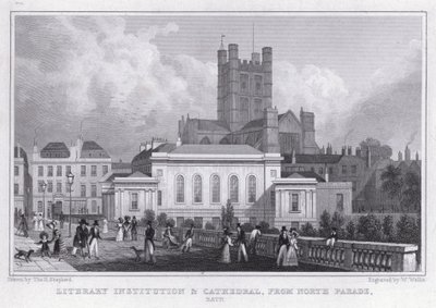 Literarische Institution und Kathedrale, von North Parade, Bath von Thomas Hosmer Shepherd