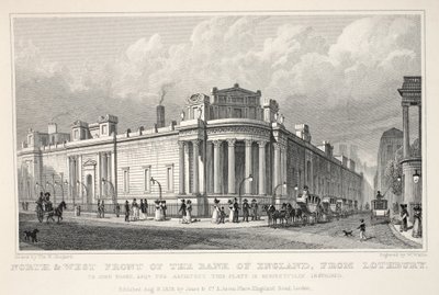 Nord- und Westfront der Bank of England von Lothbury, aus 
