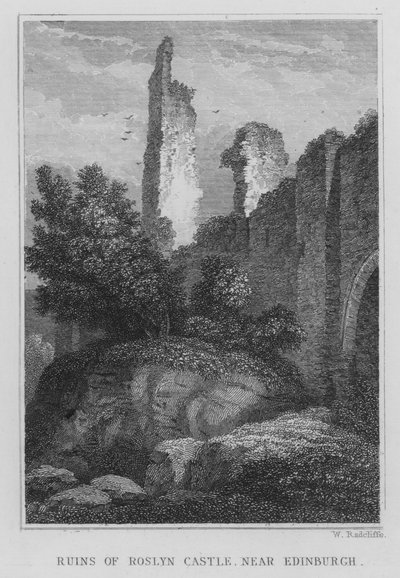 Ruinen von Roslyn Castle, nahe Edinburgh (Gravur) von Thomas Hosmer Shepherd
