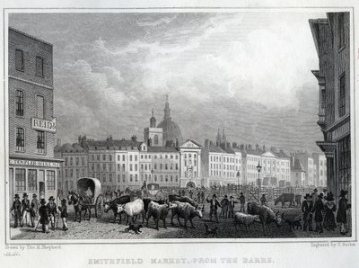 Smithfield Market von den Barrs, graviert von Thomas Barber, ca. 1830 von Thomas Hosmer Shepherd