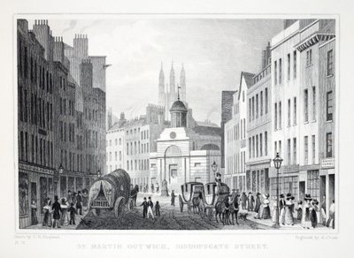 St. Martin Outwich, Bishopsgate Street, aus London und seine Umgebung im neunzehnten Jahrhundert, veröffentlicht von Jones und Co., 1827-1829 von Thomas Hosmer Shepherd