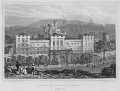 Das neue Gefängnis, vom Calton Hill, Edinburgh (Gravur) von Thomas Hosmer Shepherd