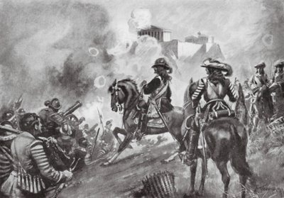 Francesco Morosini bombardiert das Parthenon von Thomas Hutchison Peddie