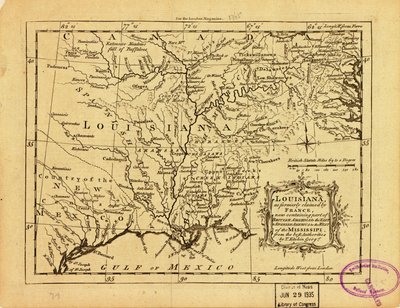 Louisiana, ehemals von Frankreich beansprucht, jetzt Teil von Britisch-Amerika im Osten und Spanisch-Amerika im Westen des Mississippi von Thomas Kitchin