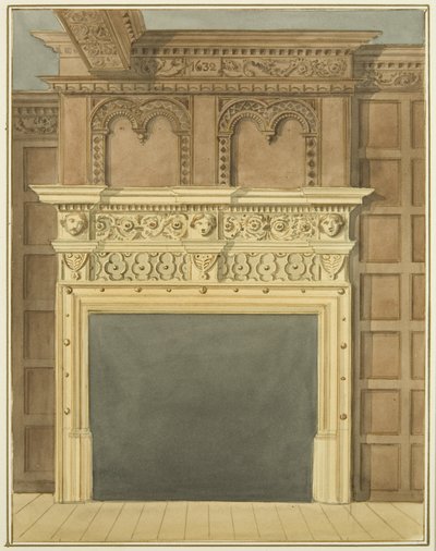 Kamin und Wandverkleidung, datiert 1632, im Haus auf der Nordseite der St. Nicholas Street von Thomas Leeson the Elder Rowbotham