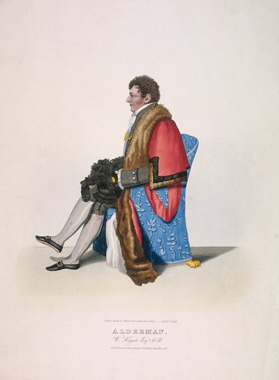 Alderman Sir William Heygate, sitzend und in bürgerlicher Tracht mit Robe und Hut, 1825 von Thomas Lord Busby