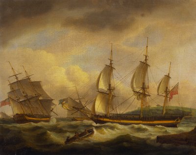 Ein Handelsschiff in zwei Positionen an einer Mündung vor der Südwestküste von Thomas Luny