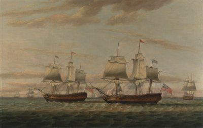 Ein Indiaman und ein Zweidecker, gesagt zu sein Thomas Dumar, Esq. in H.M. Schiff 