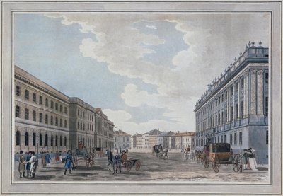 Blick auf die Millionnaya-Straße und den Marmorpalast durch das Marsfeld, 1790 von Thomas Malton the Elder