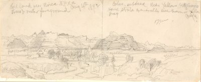 Badlands in der Nähe von Boise, N.P.R.R. (No. Pacific Railroad) von Thomas Moran