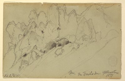 Zeichnung, Teufelsloch, Yellowstone, 1871 von Thomas Moran