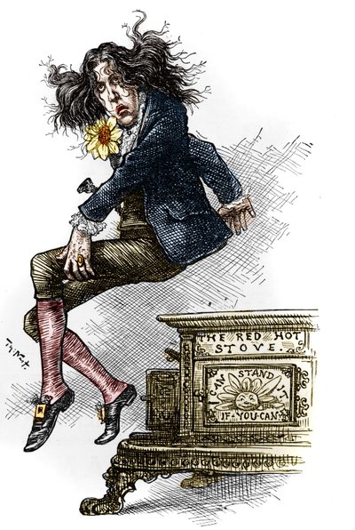 Karikatur von Oscar Wilde (1854-1900), gekleidet als Dandy, während seiner Reise in die Vereinigten Staaten im Jahr 1882. Zeichnung von Thomas Nast (1840-1902) in „Harper