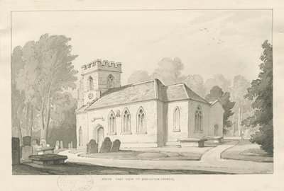 Barlaston Kirche: Feder- und Waschzeichnung, 1838 von Thomas Peploe Wood