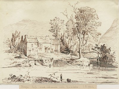 Dovedale - Thorpe Mühle (Feder- und Sepia-Zeichnung) von Thomas Peploe Wood