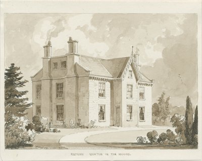 Norton-in-the-Moors Pfarrhaus: Sepiawaschzeichnung, 1841 von Thomas Peploe Wood