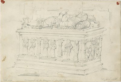 Seighford Church - Grab von William und Mercy Bowyer: Bleistiftzeichnung von Thomas Peploe Wood