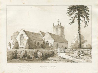Sheriffhales Kirche: Sepiawaschzeichnung, undatiert [?1838] von Thomas Peploe Wood