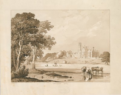 "Thickbroom Hall" [Manley Hall]: Sepia-Waschzeichnung, 1837 von Thomas Peploe Wood