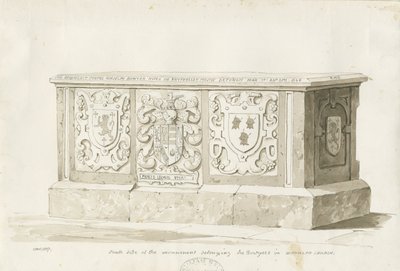 Grab in der Biddulph Kirche - William Bowyer: Sepia-Zeichnung von Thomas Peploe Wood