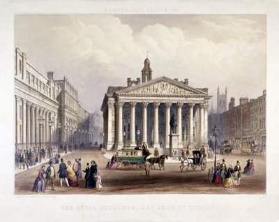 Royal Exchange und die Bank of England links, London, 1851 von Thomas Picken