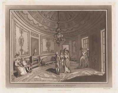 Salon im Marinepavillon Ein Ausflug nach Brighthelmstone, 1. Juni 1790 von Thomas Rowlandson, Samuel Alken