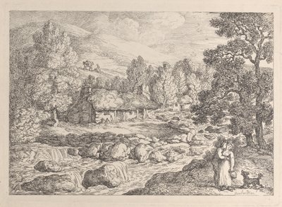 Ein Wasserfall in Cornwall, aus "Ansichten in Cornwall" von Thomas Rowlandson