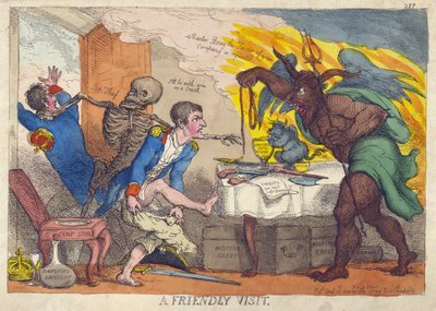 Ein freundlicher Besuch, Satire auf Napoleons Niederlage, Abdankung und Rückzug nach Elba von Thomas Rowlandson