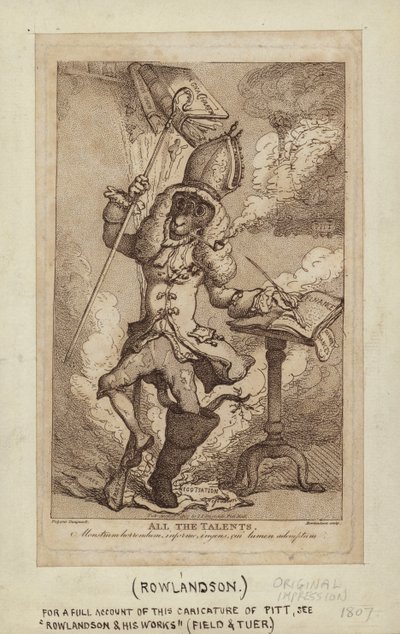 Karikatur von William Pitt als rauchende Ziege (Punktstich) von Thomas Rowlandson