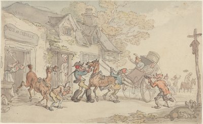 Pferdewechsel an einer Poststation in Frankreich von Thomas Rowlandson