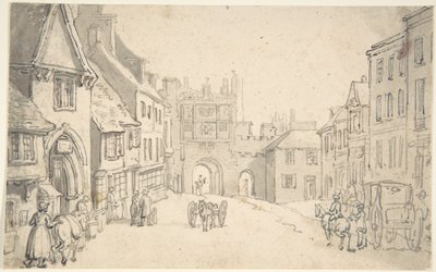Stadtansicht mit mittelalterlichem Tor (vielleicht York) von Thomas Rowlandson