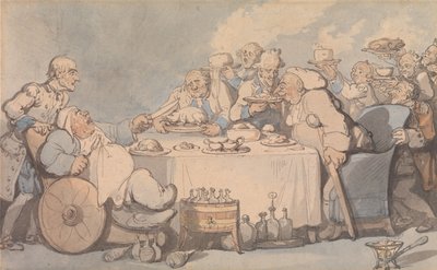Annehmlichkeiten von Bath: Gichtige Gourmets beim Abendessen von Thomas Rowlandson
