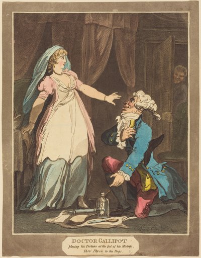 Doktor Gallipot legt sein Vermögen zu Füßen seiner Geliebten von Thomas Rowlandson