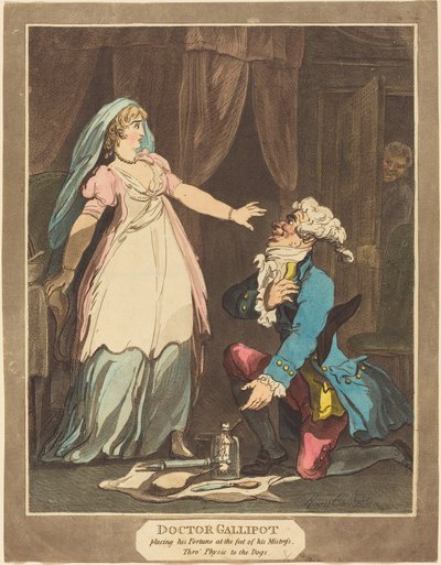 Doktor Gallipot legt sein Vermögen zu Füßen seiner Geliebten von Thomas Rowlandson