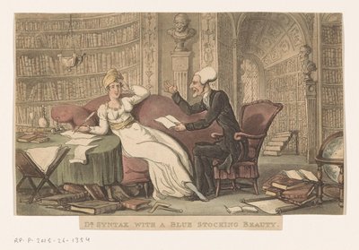 Dr. Syntax mit einer Frau in einer Bibliothek von Thomas Rowlandson