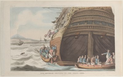 Don Michele steigt die Schiffsseite hinauf, aus Neapel und die Campagna Felice, 1. Juni 1815 von Thomas Rowlandson
