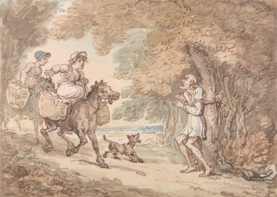 Dr. Syntax von Straßenräubern an einen Baum gebunden von Thomas Rowlandson