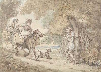 Dr. Syntax wird von Straßenräubern an einen Baum gebunden von Thomas Rowlandson