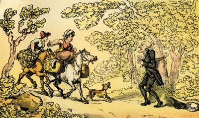 Dr. Syntax wird von Straßenräubern an einen Baum gebunden von Thomas Rowlandson