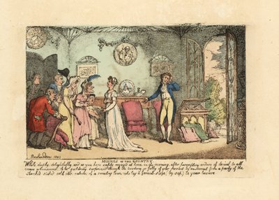 Modisches Paar wird von einem dummen, steinernen, faulen Verwandten gestört von Thomas Rowlandson