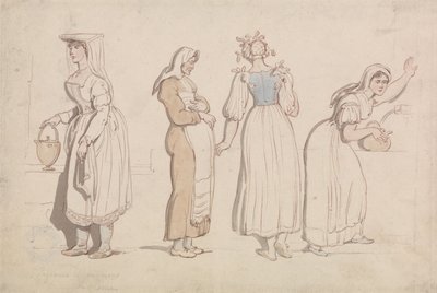 Vier Frauen an einem Brunnen in Rom von Thomas Rowlandson