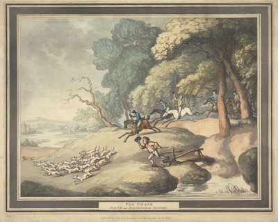 Fuchsjagd [Satz von vier]: 3. Fuchsjagd / Szene in der Nähe des Maidenhead Dickichts von Thomas Rowlandson