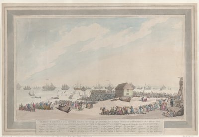 Ruhmreiche Niederlage der niederländischen Marine, 10. Oktober 1797, durch Admirale Lord Duncan und Sir Richard Onslow mit einer vor Ort gezeichneten Ansicht der sechs erbeuteten niederländischen Linienschiffe, die nach Yarmouth gebracht wurden von Thomas Rowlandson