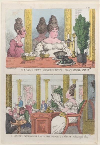 Madame Very Restauranteur, Palais Royal Paris und La Belle Liminaudiere im Café De Mille, 1814 von Thomas Rowlandson