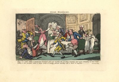 Mann fällt von einem kaputten Stuhl bei einer Dinnerparty von Thomas Rowlandson