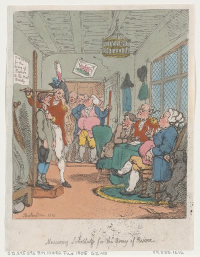 Messen von Ersatzmännern für die Reservearmee, 1815 von Thomas Rowlandson