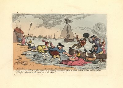 Passagiere rutschen und fallen in den Fluss-Schlamm von Thomas Rowlandson