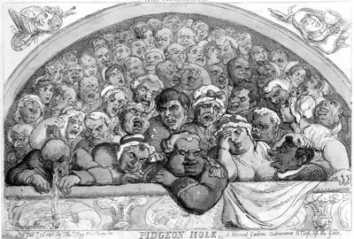 Taubenloch - Eine Erfindung des Convent Garden, um die Götter einzusperren, 1811 von Thomas Rowlandson