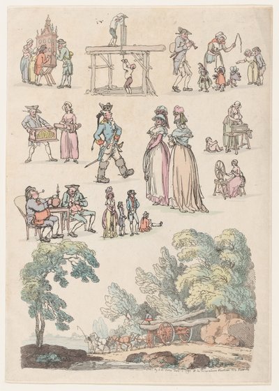 Tafel 5, Umrisse von Figuren, Landschaften und Vieh... für Lernende von Thomas Rowlandson